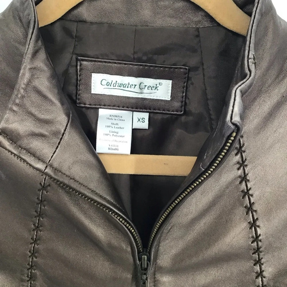Coldwater Creek Metallic Leather Zip Jacket Coat Bronze Luxury Size XS - Picture 4 of 8